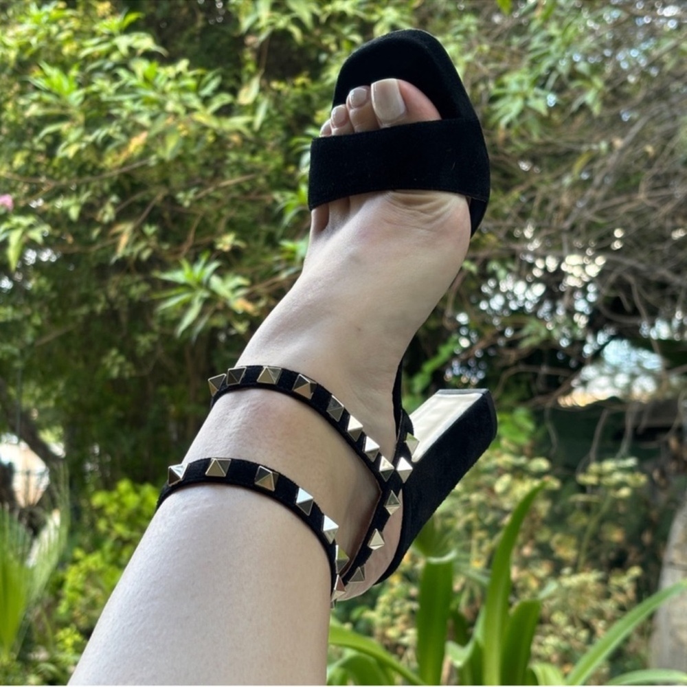 Valentino rockstud suede sandals block chunky heels ankle strap - Picture 10 of 11